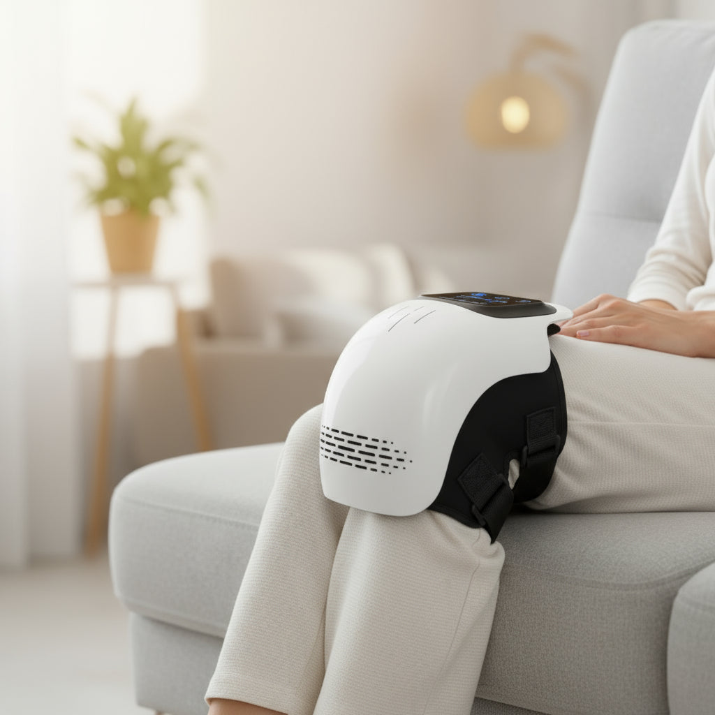 All-in-One Smart Knee Therapy Device Featuring Deep Tissue Massage, Soothing Heat, and Advanced Vibration Technology to Help Recovery from Sports Injuries and Joint Stiffness